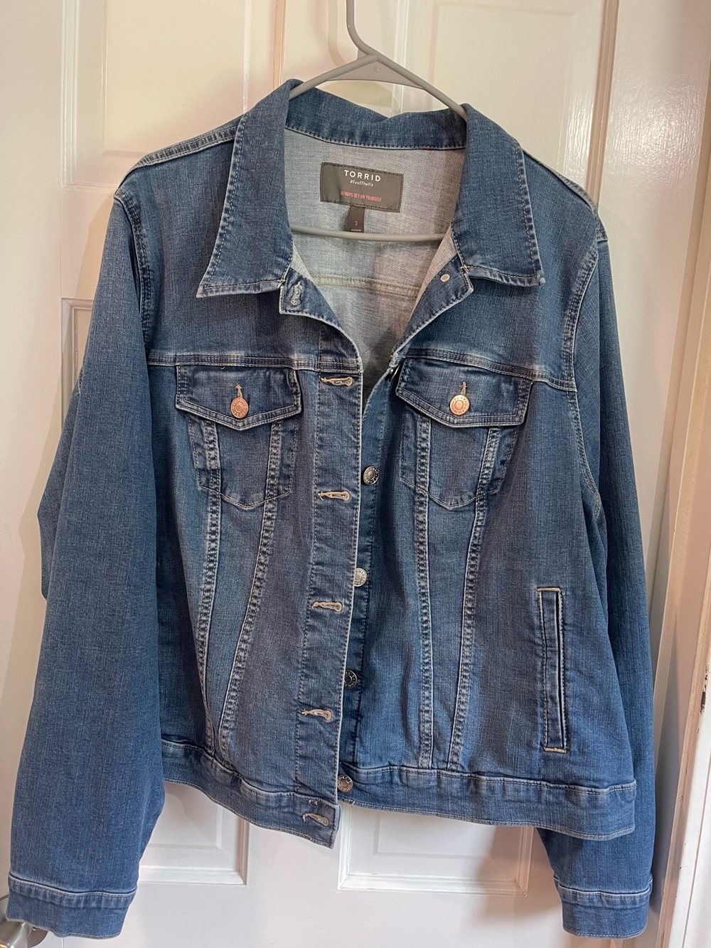 torrid Medium Blue Denim Jacket with Button Front